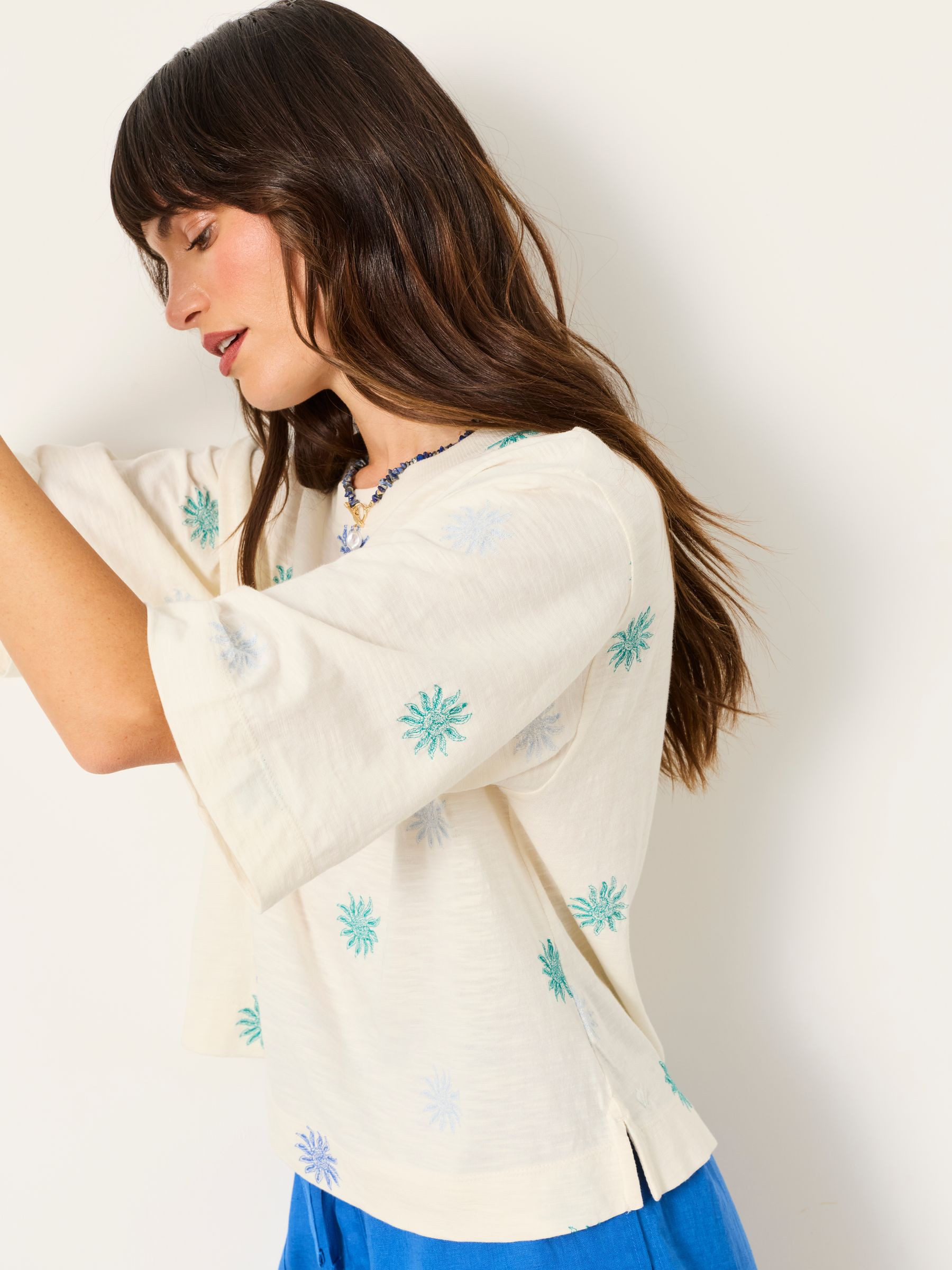 Kate Ivory Sun Embroidered T Shirt | Fat Face