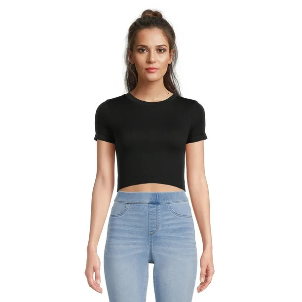 No Boundaries Juniors Seamless Cropped T-Shirt with Short Sleeves | Walmart (US)