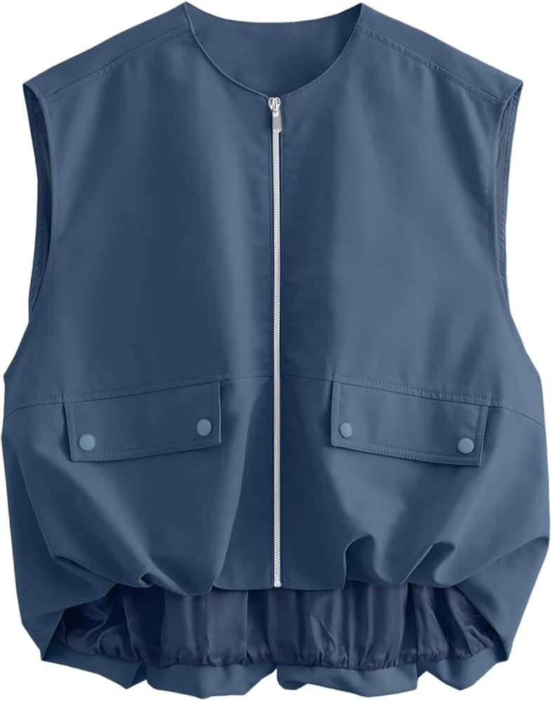 Übergroße Cargo-Weste für Damen, Lässig, ärmellos, Lockere Passform, Durchgehender Reißvers... | Amazon (DE)