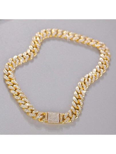 1pc Hip Hop Ice Crystal Shiny Rhinestone  Necklace And Bracelet, Suitable For Men And Women, Tren... | SHEIN