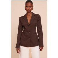 Dark Brown Cinched Back Single Breasted Blazer | PrettyLittleThing US