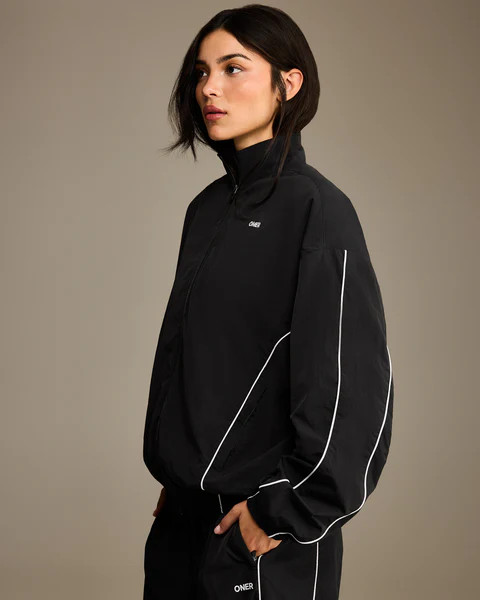Oversized Piped Woven Track Jacket 
 Soft Black | Oner Active (UK / US)