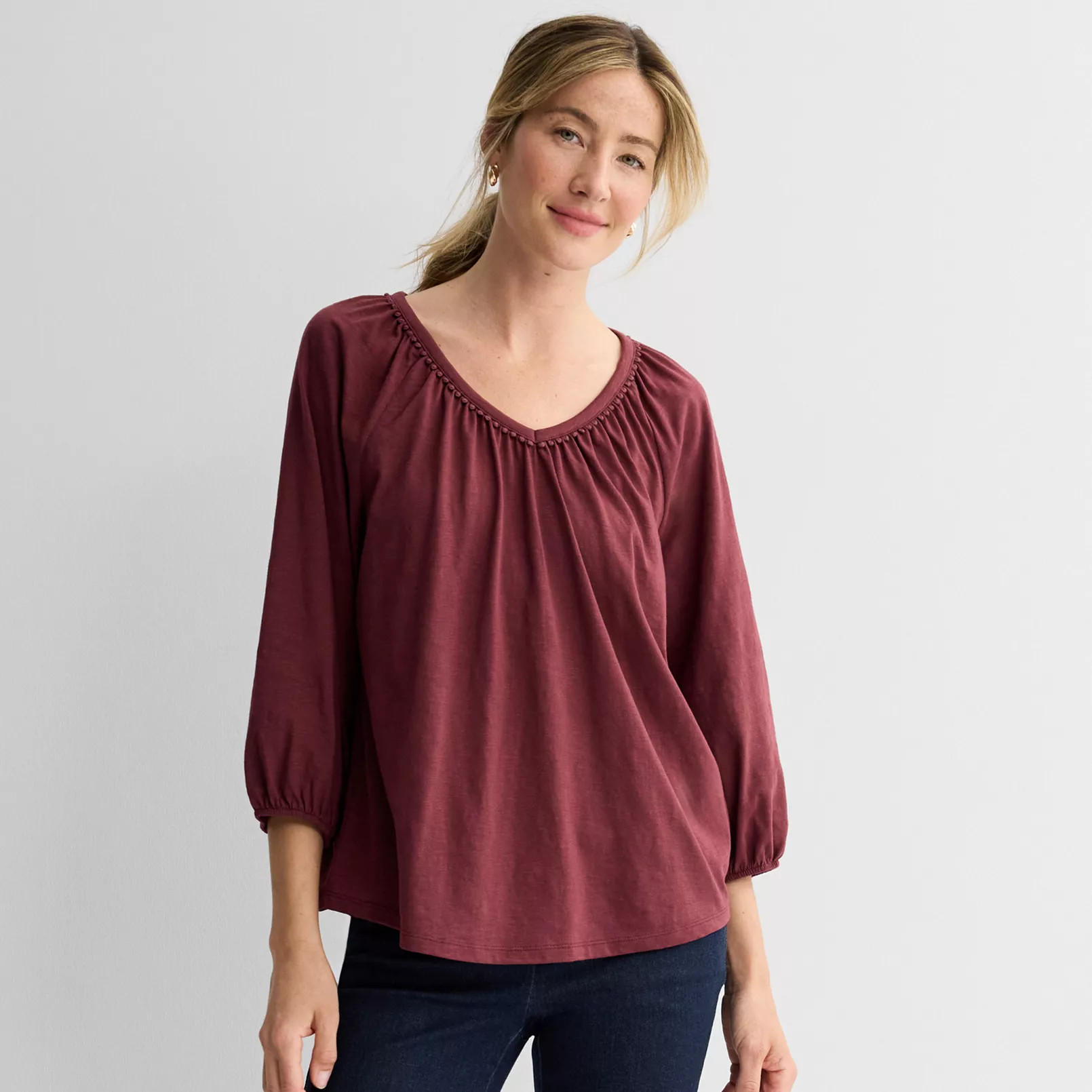 Women's Croft & Barrow® Bobble V-Neck Blouse | Kohl's