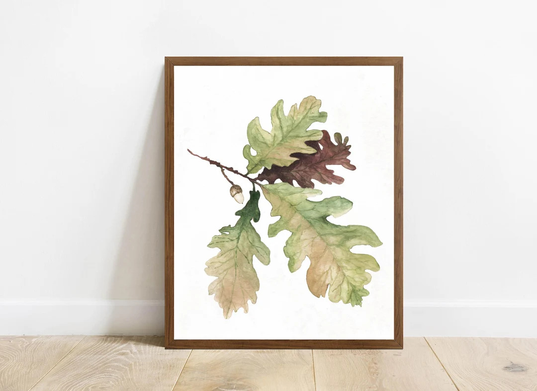 Oak Leaves Printable Nature Wall Art Leaf Sign Fall Leaves Autumn Leaf Woodland Acorn Print 5x7 8... | Etsy (US)