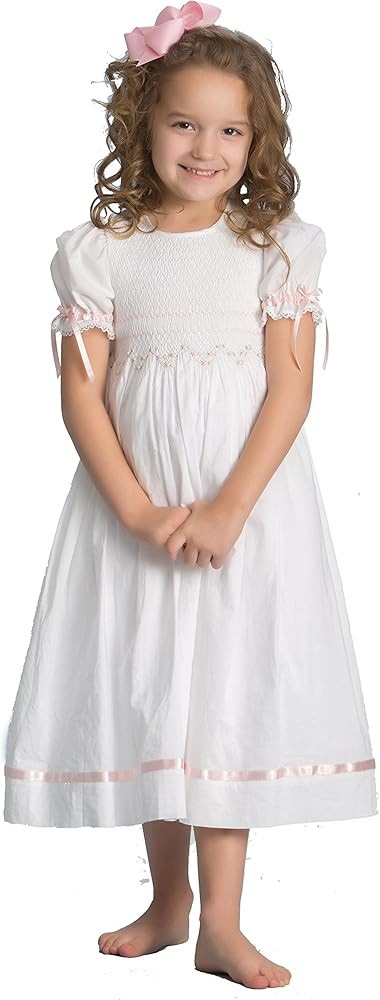 Strasburg Children Girls Smocked Dress Summer Dress Flower Girl Birthday Portrait White Pink | Amazon (US)