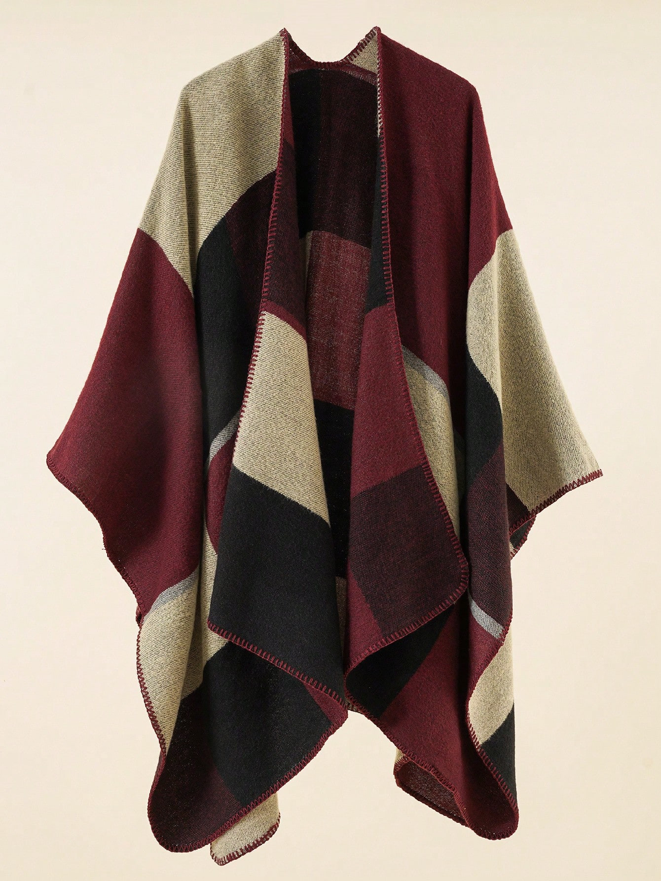 Casual Colorblock Batwing Sleeve Fashion Shawl For Autumn/Winter | SHEIN