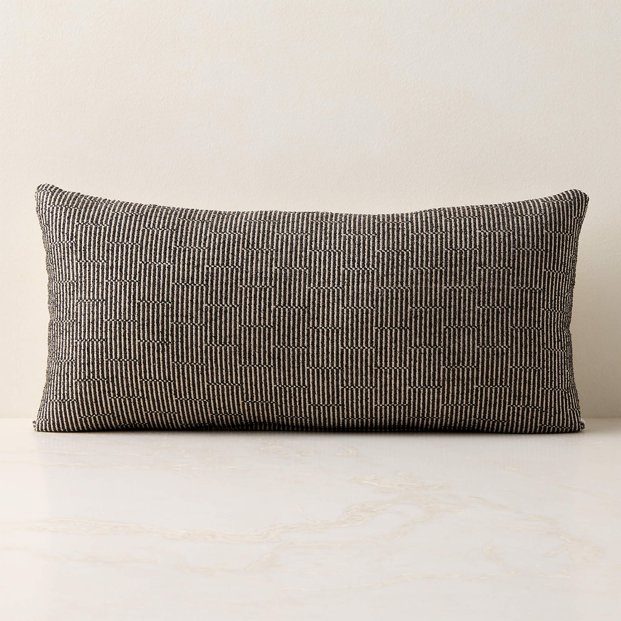 Sunbrella Bolden Black and White Outdoor Lumbar Throw Pillow 24"x12" | CB2 | CB2