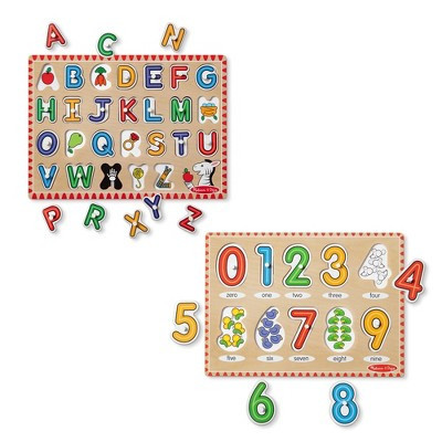 Melissa & Doug Wooden Lift & See Peg Puzzle 2pk - Alphabet, Numbers | Target
