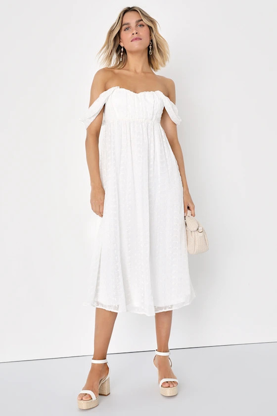 Lovely Charisma White Eyelet Embroidered Off-The-Shoulder Dress | Lulus (US)