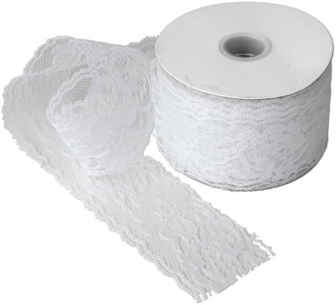 2" Wide x 25 Yards White Floral Pattern Lace Ribbon for Decorating, Floral Designing and Crafts | Amazon (US)