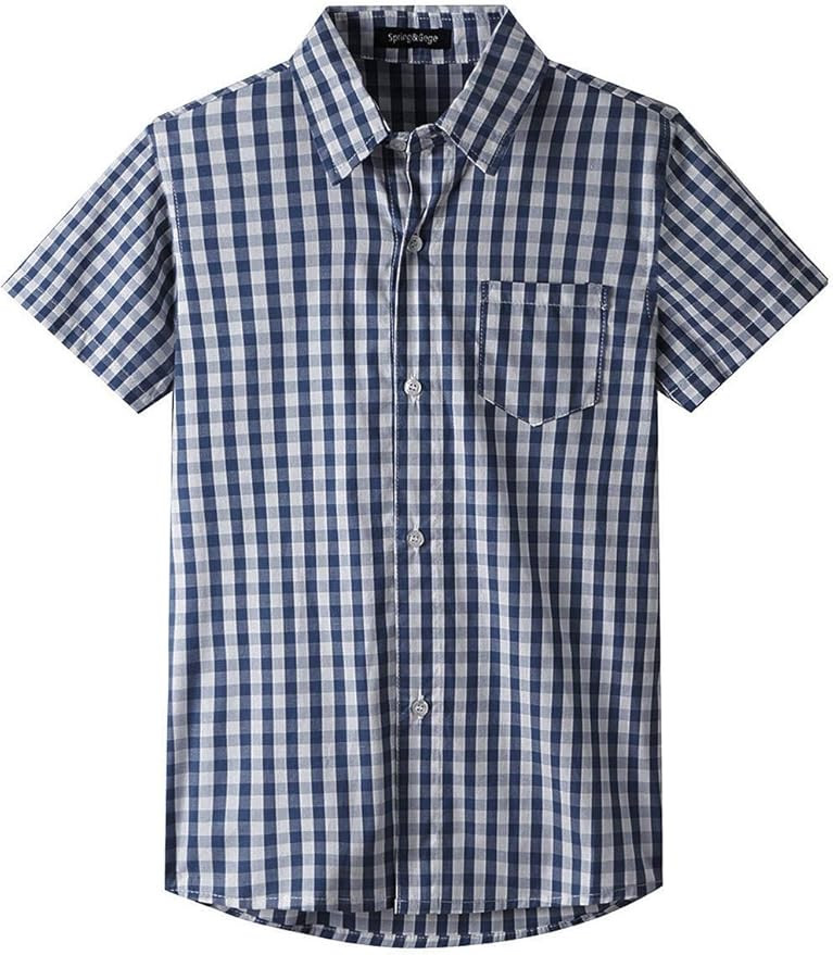 Spring&Gege Boys' Shrot Sleeve Plaid Poplin Button Down Shirt | Amazon (US)