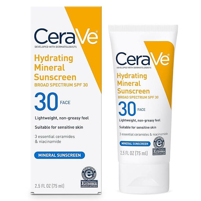 CeraVe 100% Mineral Sunscreen SPF 30, Face sunscreen With Zinc Oxide & Titanium Dioxide, Hyaluron... | Amazon (US)
