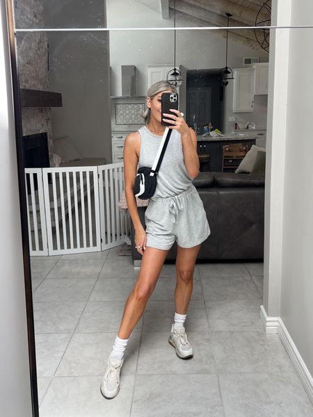 I’ve been living in this Loft heather grey open back romper. It’s so soft! And on sale. I’m wearing an XS. Also linking this black athletic sling bag, my Amazon socks and my Anine Bing sneakers 

#LTKsalealert #LTKunder100 #LTKshoecrush