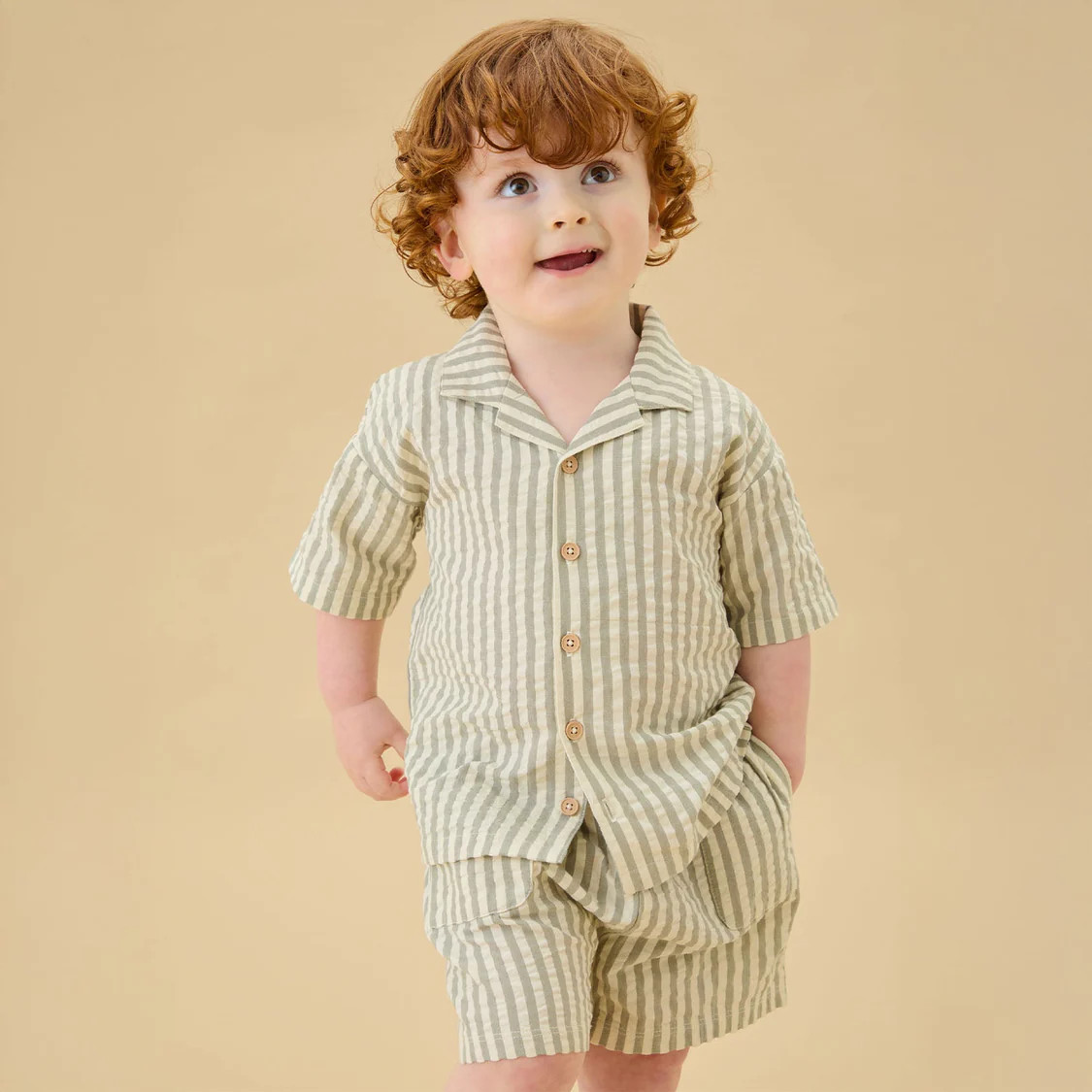 Striped Seersucker Shirt & Shorts Outfit | Baby Mori (US)