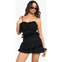 boohoo Women's Textured Double Layered Frill Hem Mini Skirt in Black | Size: 4 | Knitted | boohoo (US & Canada)