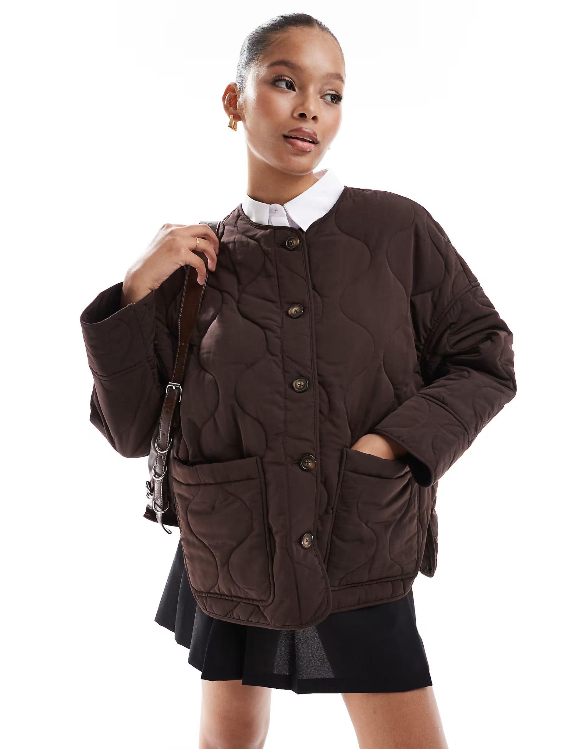 Object onion quilted front pocket bomber in brown | ASOS (Global)