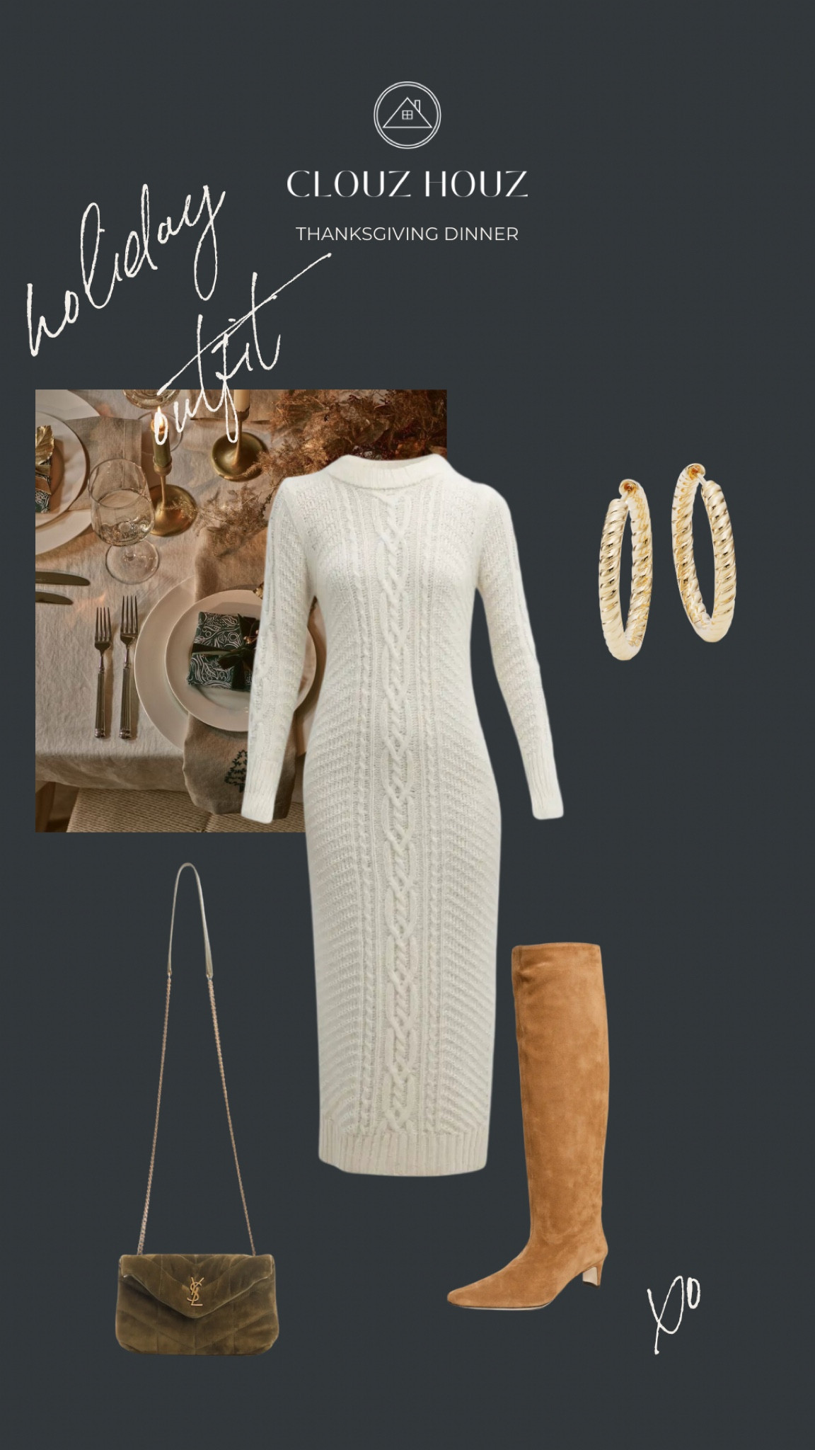 Thanksgiving dinner. Comfortable and chic sweater dress. Suede boots with classic gold hoops 

#LTKHoliday #LTKSeasonal #LTKover40