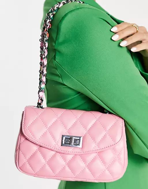 Ego quilted mini bag with scarf chain strap in pink | ASOS (Global)