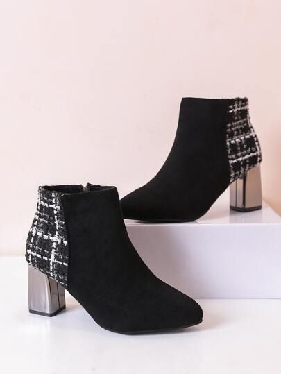 Point Toe Zipper Side Chunky Heeled Boots | SHEIN