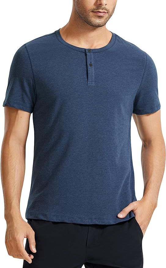 CRZ YOGA Men's Moisture Wicking Pima Cotton Henley Shirts Loose Fit Short Sleeve Athletic T-Shirt... | Amazon (US)