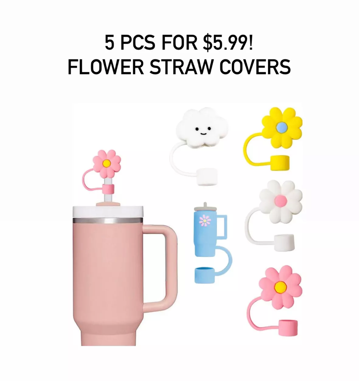 5PCS Stanley Cup Silicone Flower Straw Covers for Stanley Cup 30