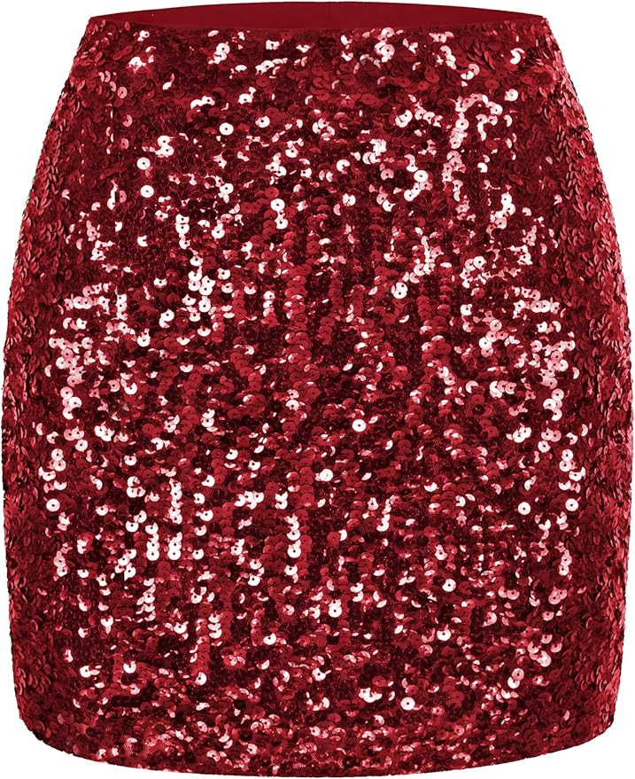 MANER Women's Sequin Skirt Sparkle Stretchy Bodycon Mini Skirts Night Out Party | Amazon (US)