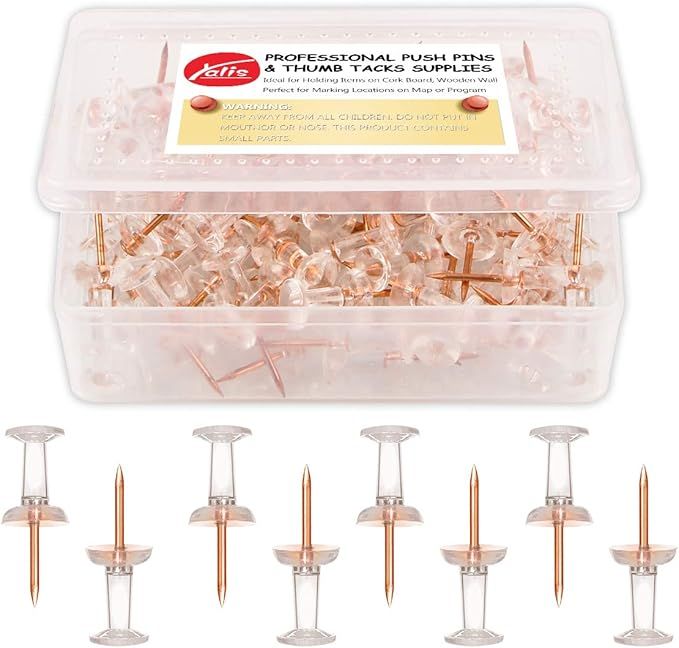 Yalis Push Pins Rose Gold Thumb Tacks 100-Count Standard Pins Gold Steel Point and Transparent Pl... | Amazon (US)