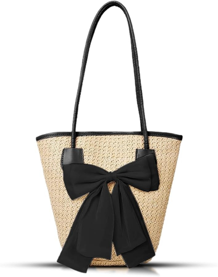 Tote Bag for Women, Straw bag, Handwoven Straw Bag, Large bow and Leather Straps Handbag, Woven B... | Amazon (US)