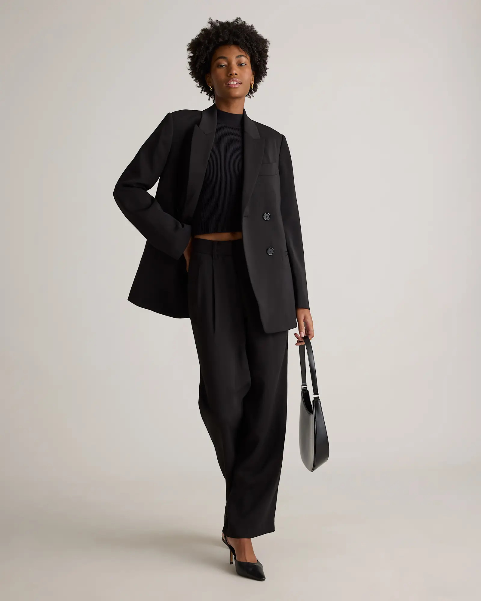 Stretch Crepe Relaxed Double-Breasted Blazer | Quince