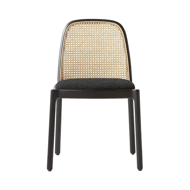 Daemyn Black Cane Dining Room Boucle + Rattan Chairs (Set of 2) | Wayfair North America