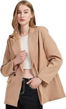 RZIV Women's Casual Long Sleeve Lapel Oversized Button Work Office Blazer Suit Jacket | Amazon (US)