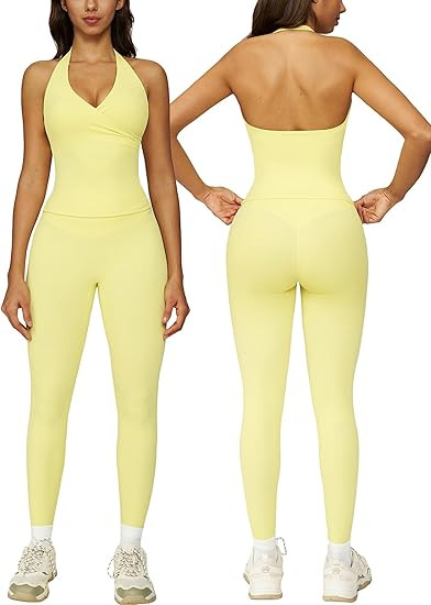 ABOCIW Two Piece Workout Sets for Women Wrap Halter Tank Top High Waist Leggings Yoga Pilates Out... | Amazon (US)