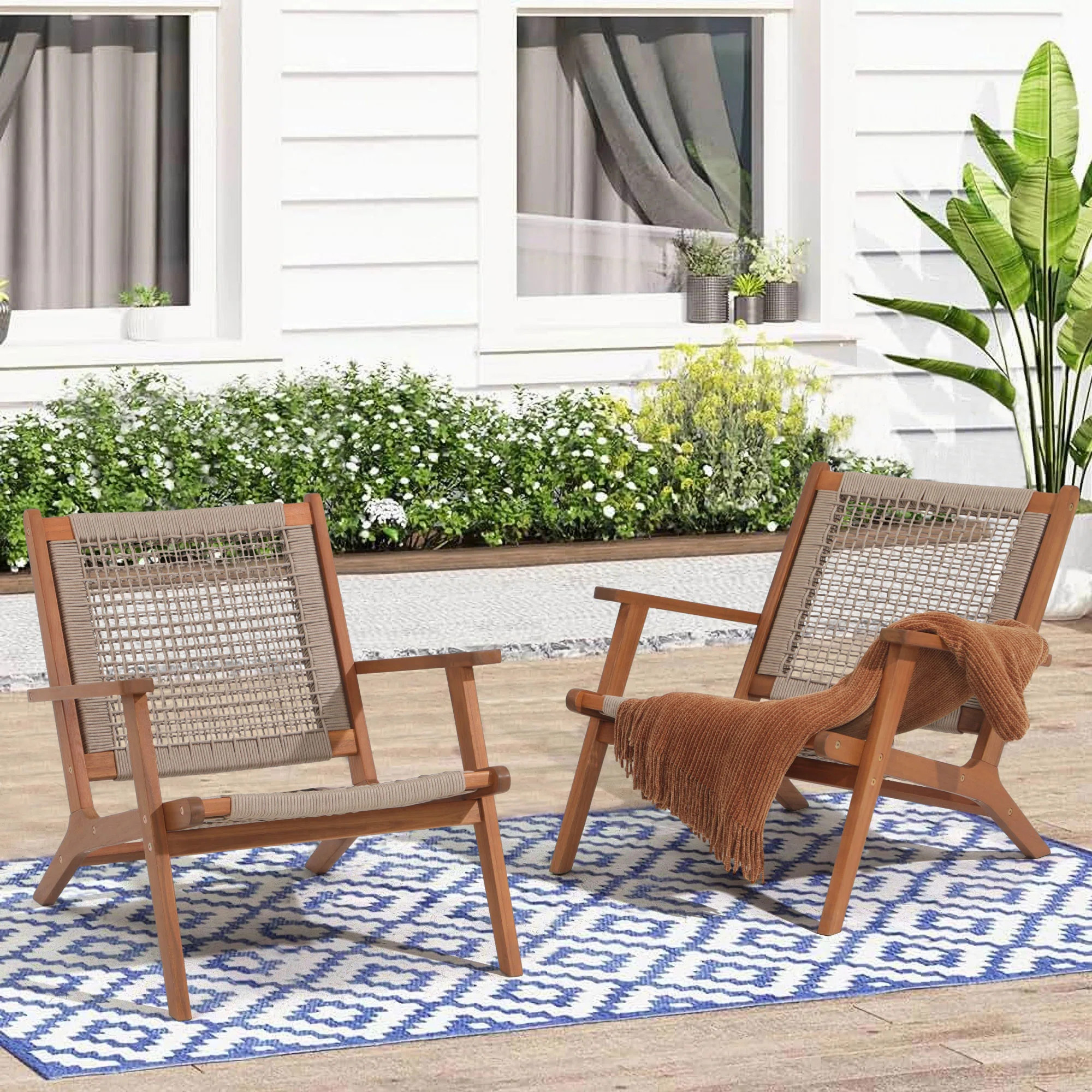 Kaetlin Acacia Outdoor Lounge Chair (Set of 2) | Wayfair North America