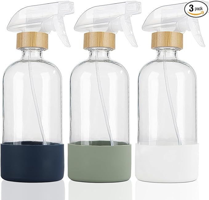 HOMBYS Empty Bamboo Glass Spray Bottles with Silicone Sleeve Protection - Refillable 17 oz Clear ... | Amazon (US)