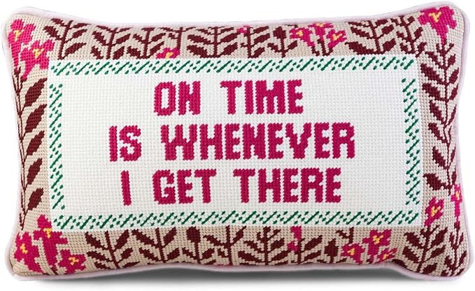 FURBISH Needlepoint Decorative Throw Pillow - On Time - 9"x15" - Small Embroidered Designer Pillo... | Amazon (US)