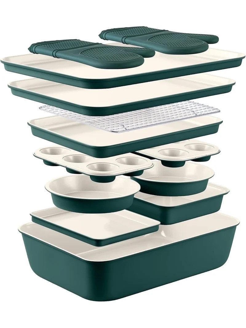 Country Kitchen Baking Set, 13-Piece Nonstick Stackable Design, Sage | Walmart (US)
