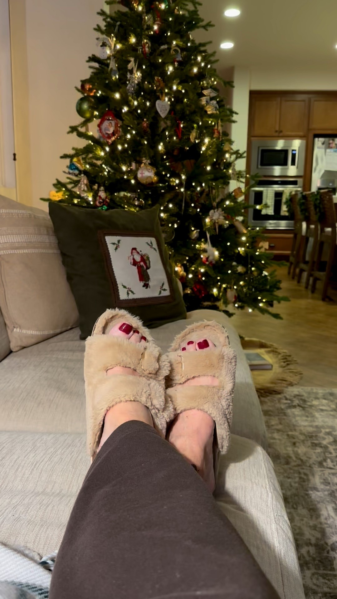 Sitting here admiring my decorated tree, my fresh holiday pedi, and my favorite cozy slippers  

#LTKdayinmylife #LTKHoliday #LTKGiftGuide