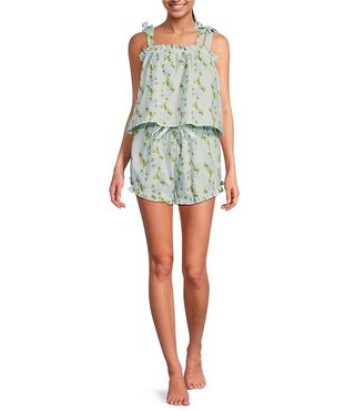 Champagne Stripe Satin Sleeveless Velvet Tie Shorty Pajama Set | Dillard's