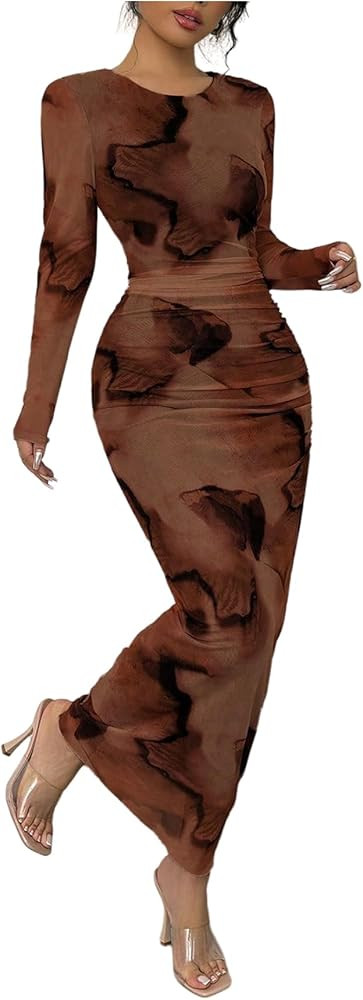 Milumia Women's Mesh Long Sleeve Bodycon Maxi Dress Spring Wedding Guest Party Long Dresses | Amazon (US)