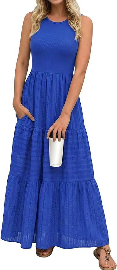 popvil Women Summer Maxi Dress 2026 Spring Sleeveless Elegant Classy Cotton Long Dress Flowy A-Li... | Amazon (US)