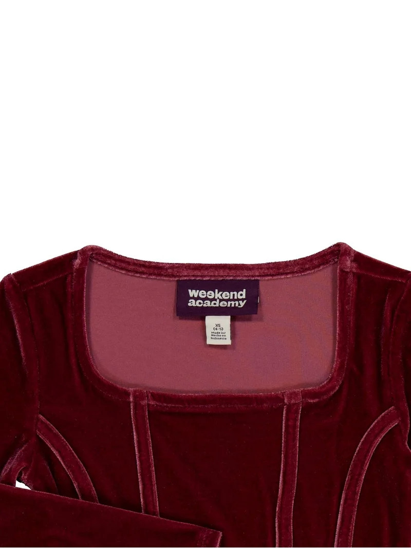 Weekend Academy Girls Velvet Corset Top with Long Sleeves, Sizes 4-18 | Walmart (US)