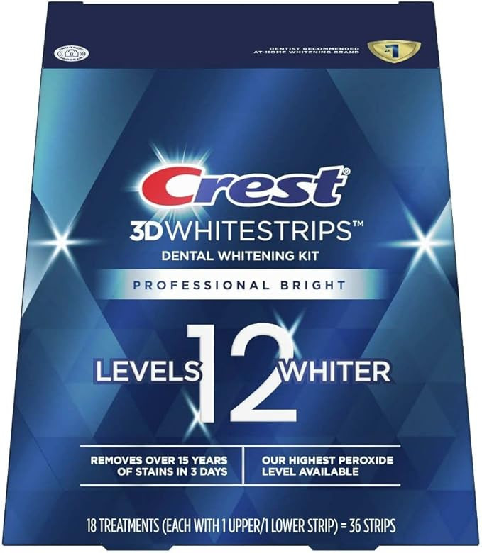 Crest 3D Whitestrips Professional Bright Levels 12 Teeth Whitening Kit, 18 Treatments, 1, 36.0 Co... | Amazon (US)