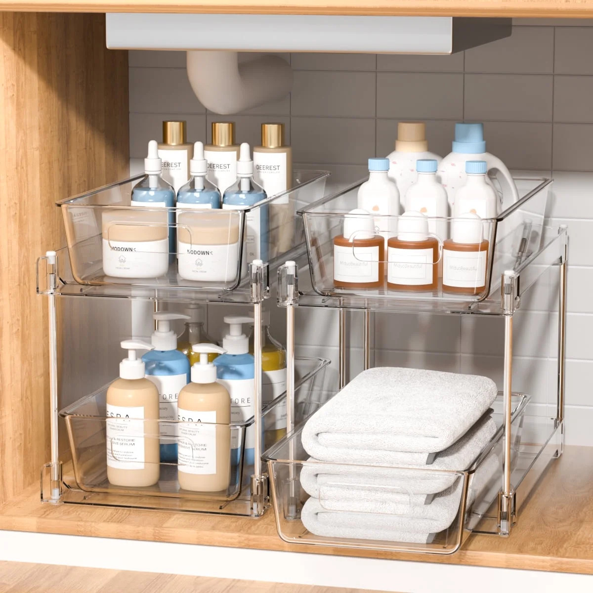 2-Tier Clear Under Sink Organizers and Storage, 2 Pack Pull-Out Cabinet Organizer,Vanity Countert... | Walmart (US)