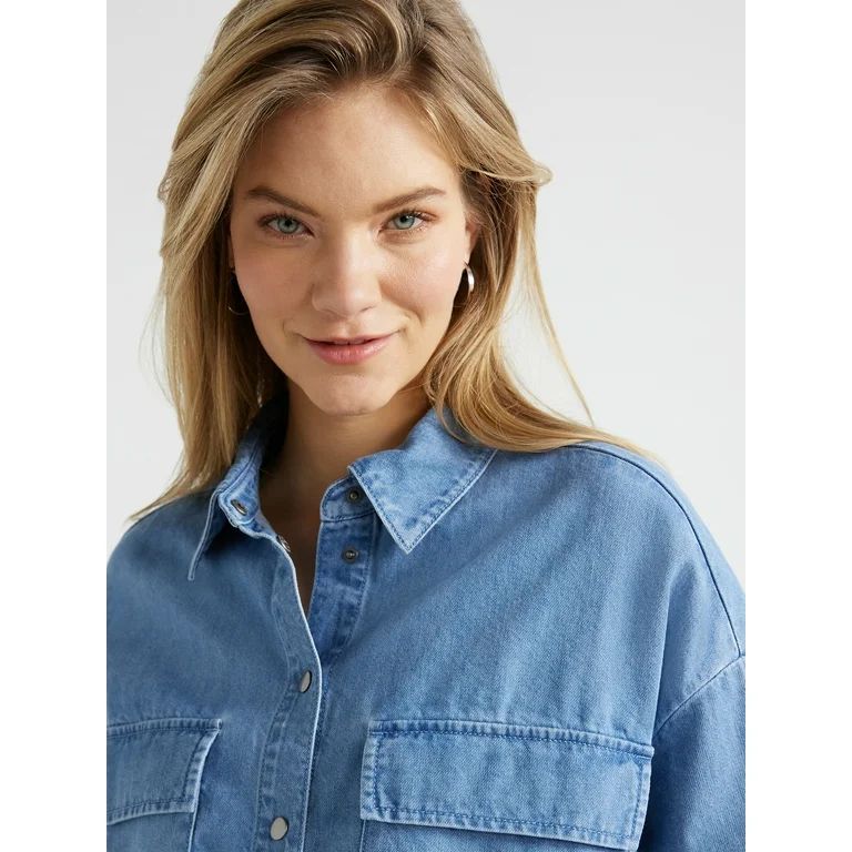Scoop Women’s Denim Crop Shirt, Sizes XS-XXL | Walmart (US)