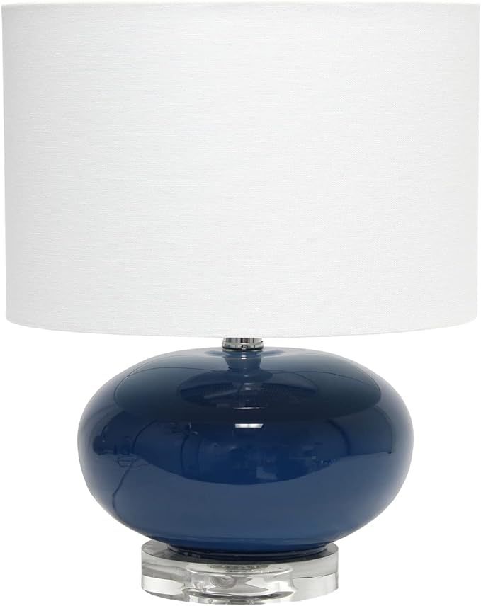 Lalia Home 15.25" Modern Ovaloid Glass Bedside Table Lamp with White Fabric Shade, Blue | Amazon (US)