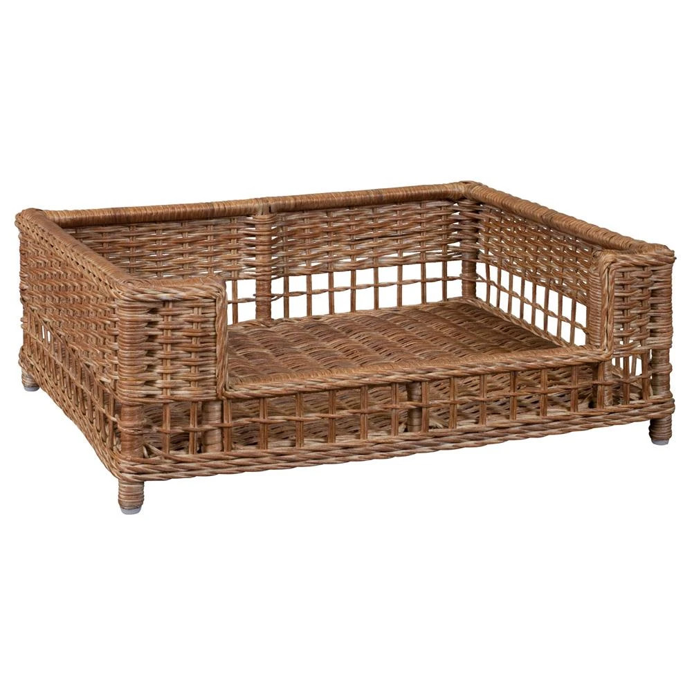 Veronica Coastal Beach Chestnut Handwoven Rattan Dog Bed | Kathy Kuo Home