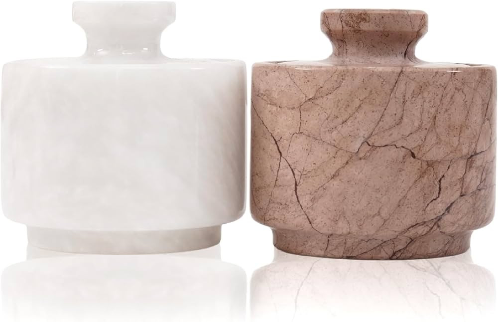 Marble Salt Cellar 3" White and Marinara Salt Holder with Lid Bowls, Seasoning Containers Kitchen... | Amazon (US)