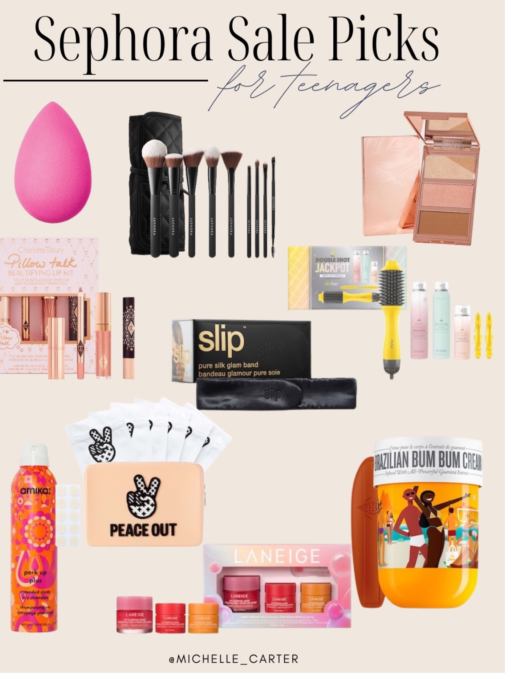 Sephora gift ideas for that teenager in your life. Makeup brush set, dry shampoo, large container of bum bum cream, acne patches for the occasional breakout, hair products, lip kit, face makeup palette. Makeup sponge for smooth makeup application alternative. Sephora Rouge Sale is going on with 20% using code “SAVINGS”!

#LTKunder50 #LTKbeauty #LTKsalealert