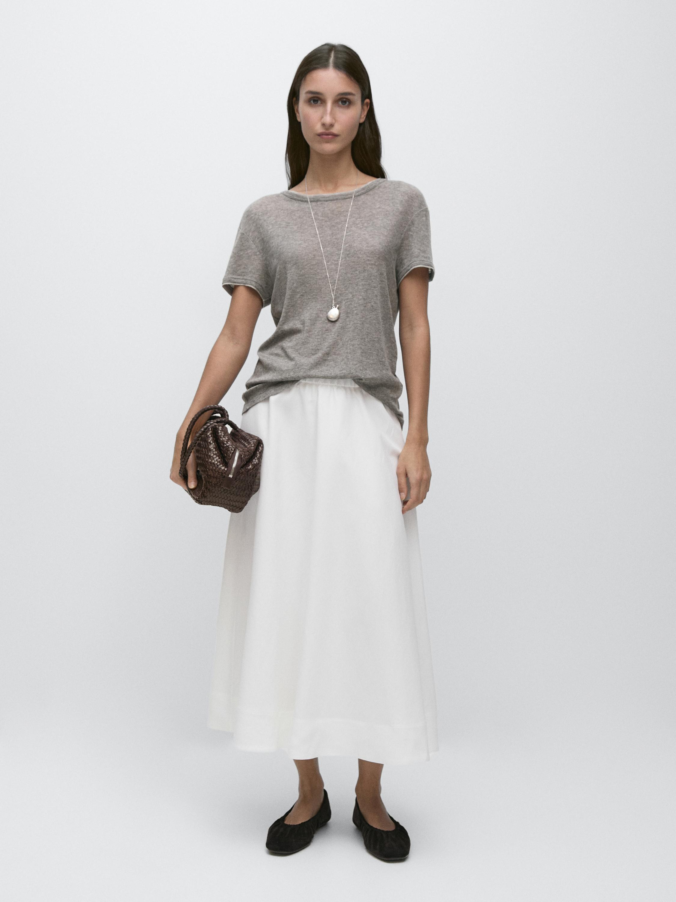 Flowing midi skirt with elastic detail | Massimo Dutti US