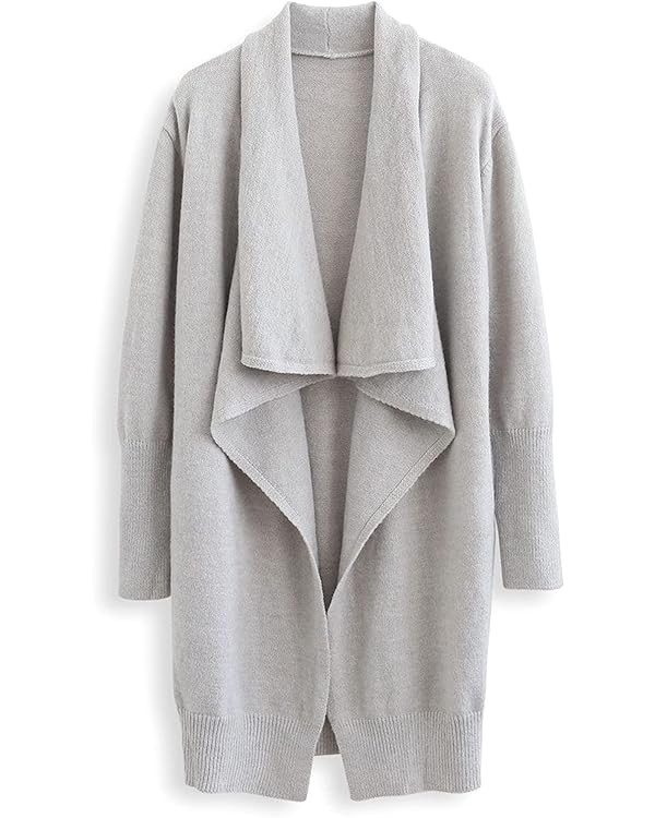 CHICWISH Women's Classy Light Tan/Black Open Front Knit Coat Cardigan | Amazon (US)